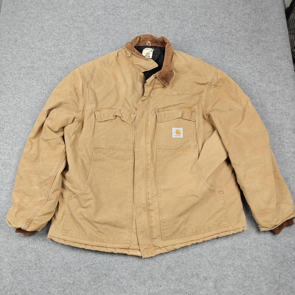 Vintage Carhartt Coat Mens 48 Brown Canvas Quilted Lined Parka Workwear USA